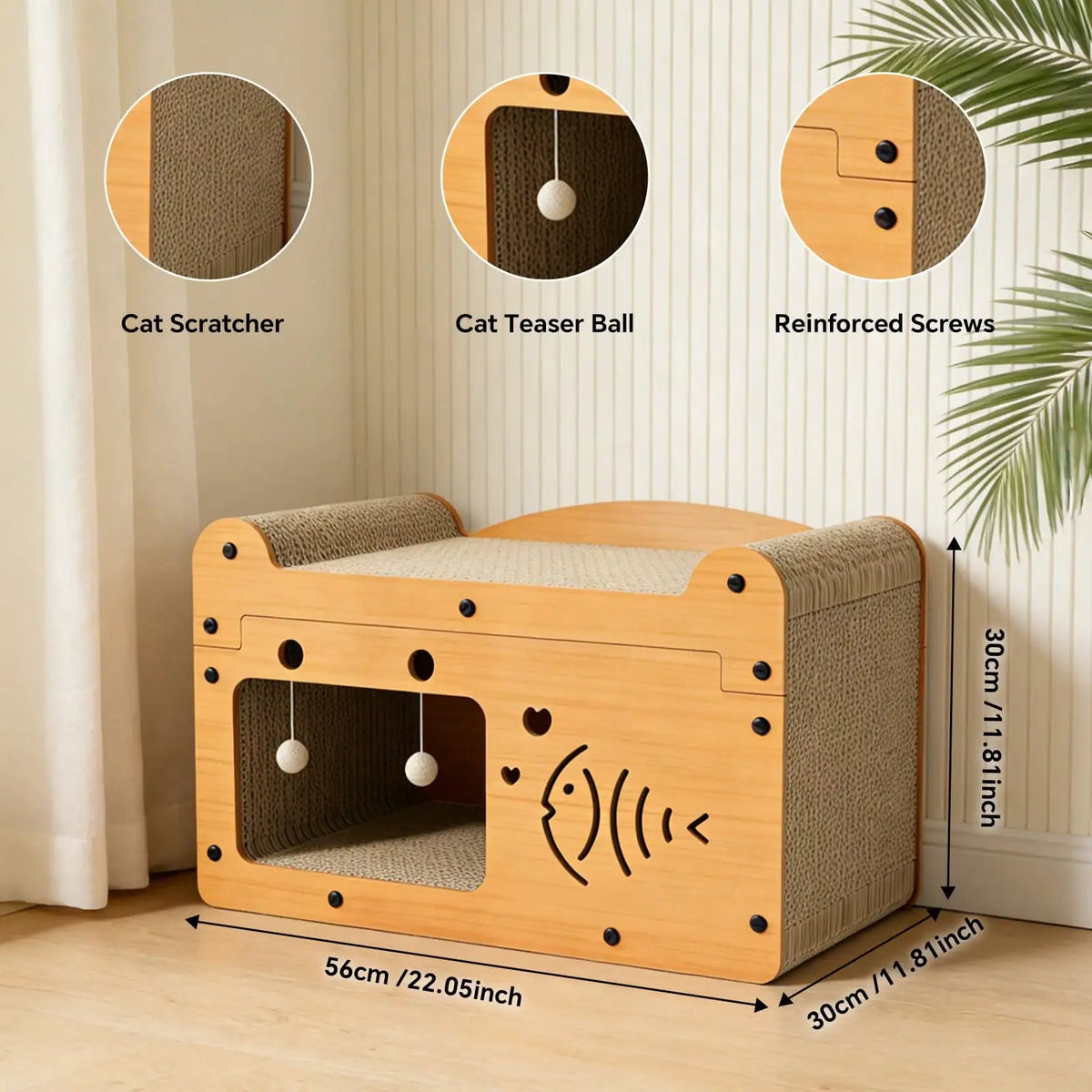 Cat Scratching Board And Resting Bed | Durable Cardboard Scratcher With Hanging Toys, Suitable For Kittens/Adult Cats
