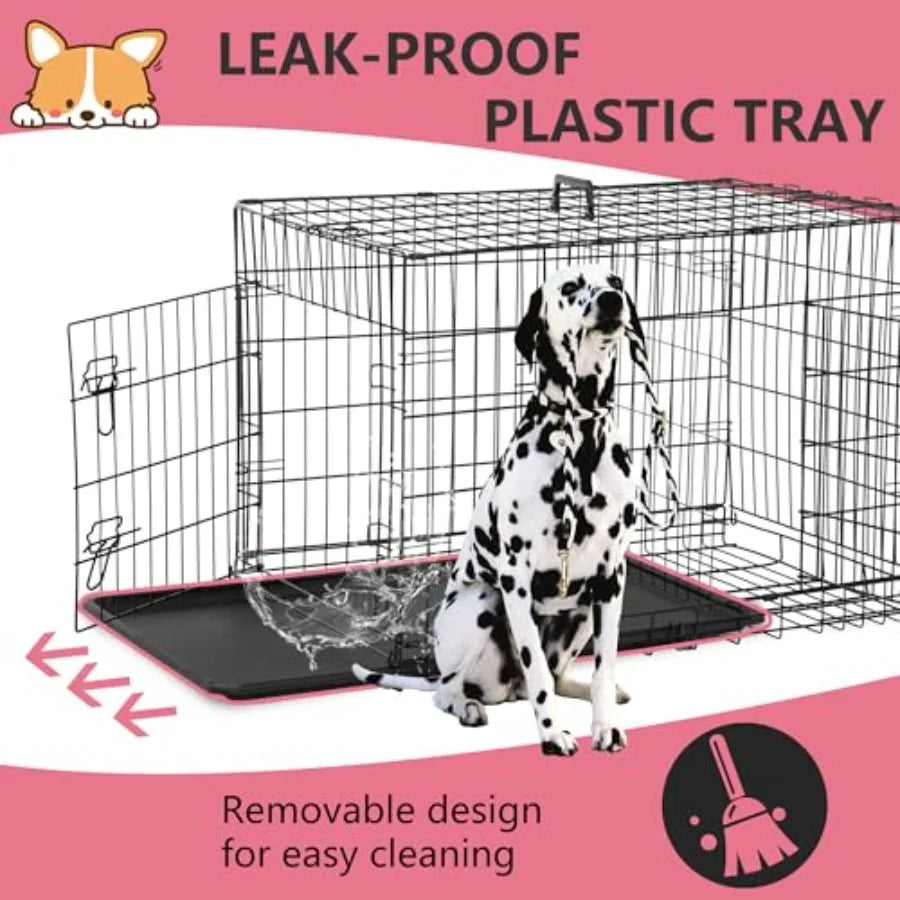 Extra Large Dog Crate Dog Kennel Cage with, Folding Metal Wire Dog Cage with Removable TrayandDivider Panel, Pet Crate for Larg