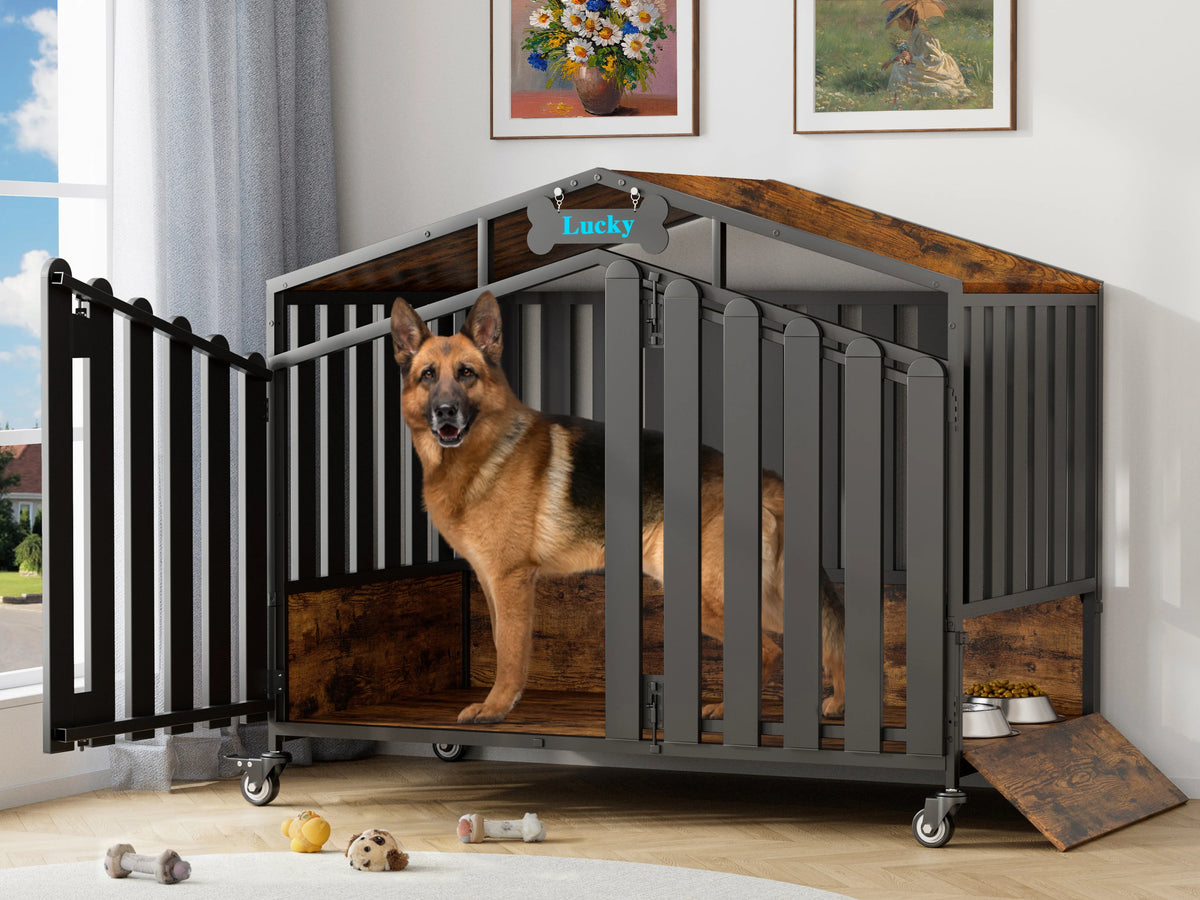 31"/41"/48“ XL Heavy Duty Dog Crate Furniture with Wheels, Dog Crates for Large Dogs Extra-Wide Thick Steel Plates for Chew Res