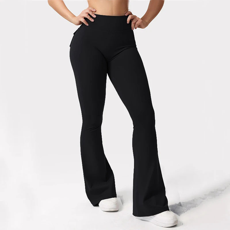 Summer Women's Cargo Pocket Fitness Tights High-Waisted Yoga Running