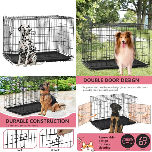 Extra Large Dog Crate Dog Kennel Cage with, Folding Metal Wire Dog Cage with Removable TrayandDivider Panel, Pet Crate for Larg