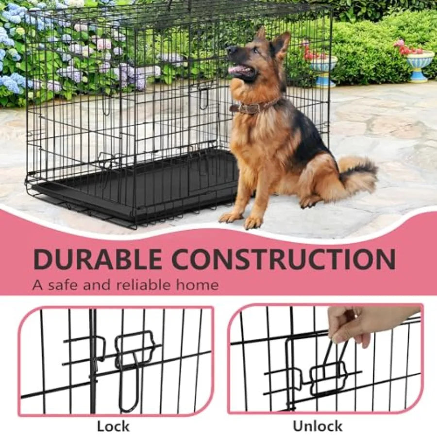 Extra Large Dog Crate Dog Kennel Cage with, Folding Metal Wire Dog Cage with Removable TrayandDivider Panel, Pet Crate for Larg