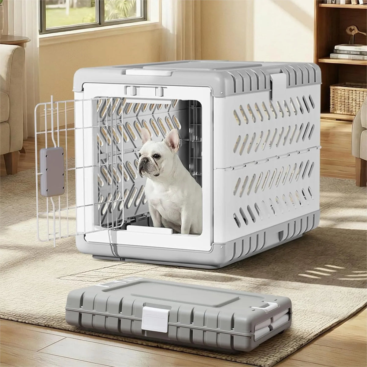 Collapsible Dog Crate for Medium/Small Dogs - 28" L Foldable Cage No-Tool Assembly, Travel Crate with 2 Wheels, Easy to Carry