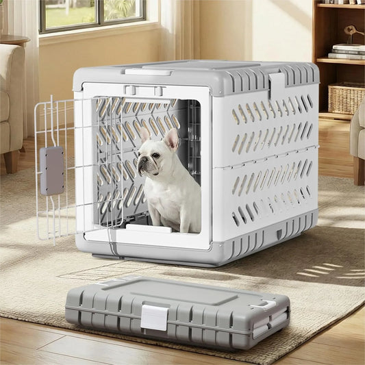 Collapsible Dog Crate for Medium/Small Dogs - 28" L Foldable Cage No-Tool Assembly, Travel Crate with 2 Wheels, Easy to Carry