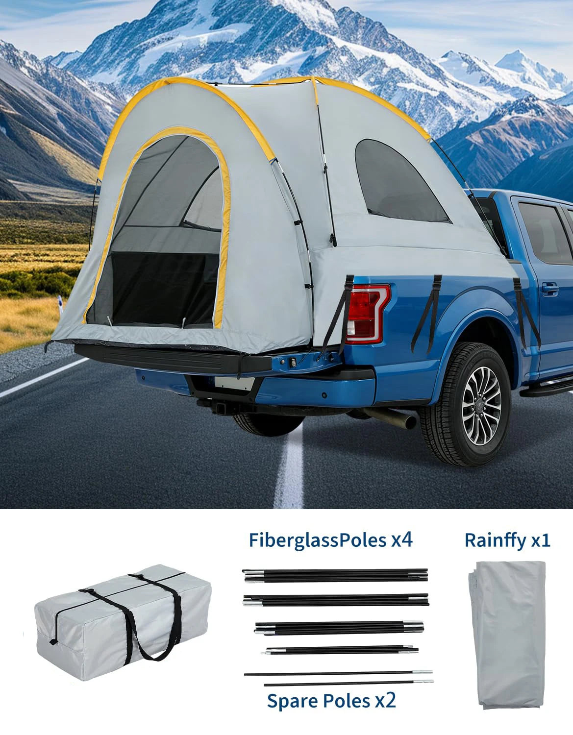 Waterproof Double Layer Pickup Truck Bed Tent with Awning or not – 210D Oxford, UPF 50+ Sun Protection, Fits 5-6.5ft Small & Mid-Size Truck Beds, Easy Setup, Portable Outdoor Camping Shelter for Road Trips, Tailgating, Over