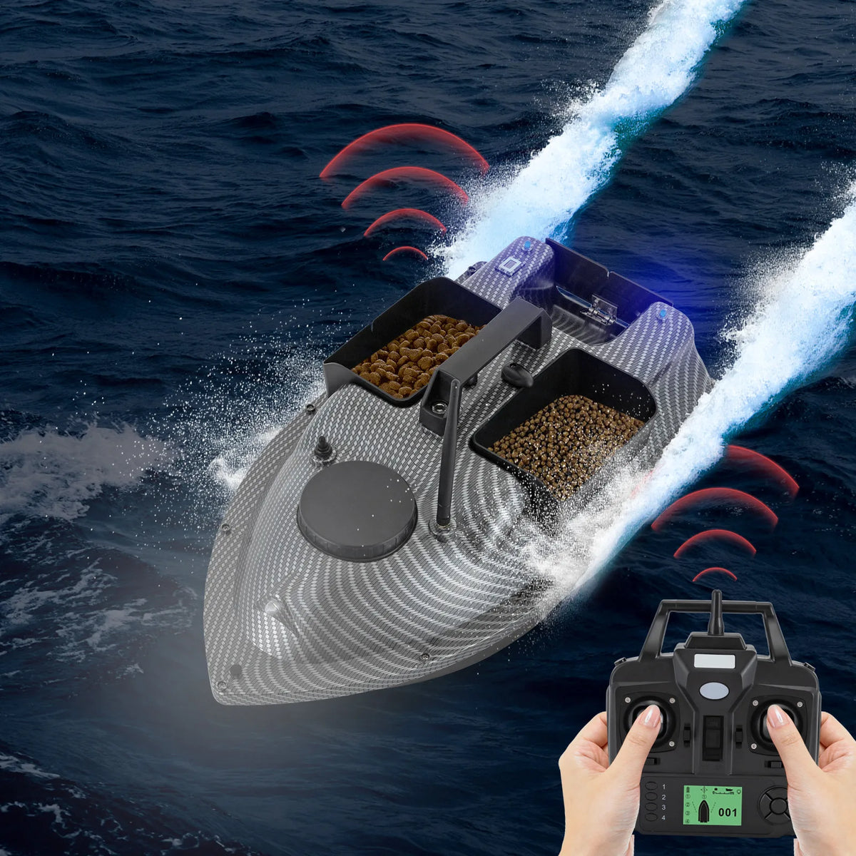 Rechargeable GPS Fishing Bait Boat with 2 Batteries 16 Positioning Points 2kg Load Bait Boat