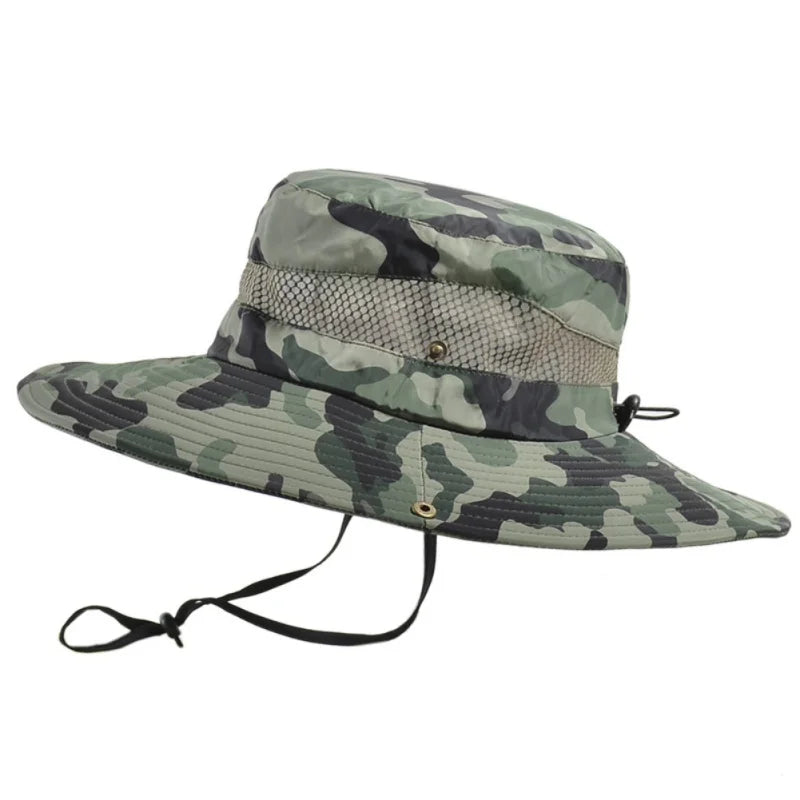 Summer Men Breathable Sun Hat Outdoor Traveling Fishing Hiking Hat Sunscreen Fisherman Bucket Hats Wide Brim Male Cap Uv Protect