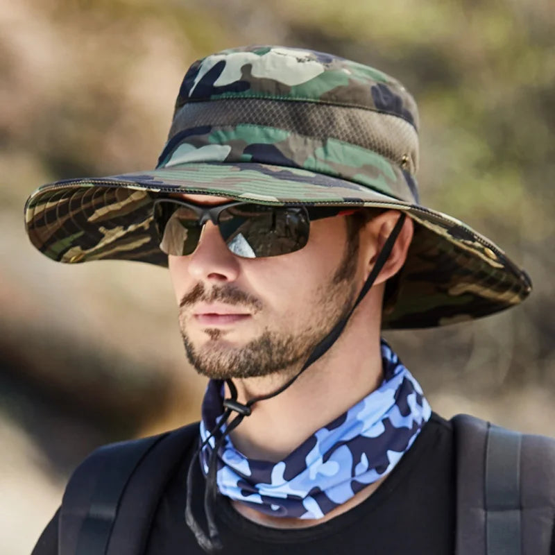 Summer Men Breathable Sun Hat Outdoor Traveling Fishing Hiking Hat Sunscreen Fisherman Bucket Hats Wide Brim Male Cap Uv Protect