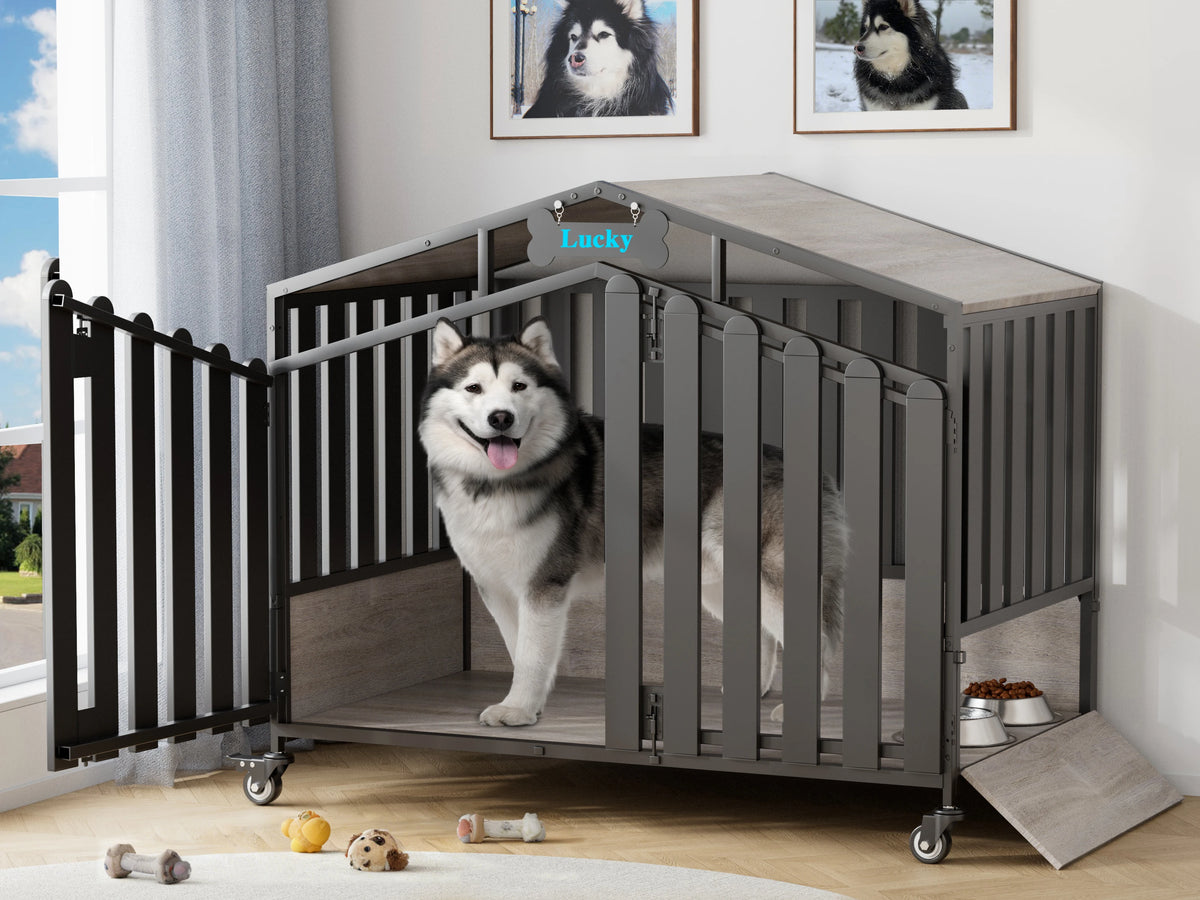 31"/41"/48“ XL Heavy Duty Dog Crate Furniture with Wheels, Dog Crates for Large Dogs Extra-Wide Thick Steel Plates for Chew Res