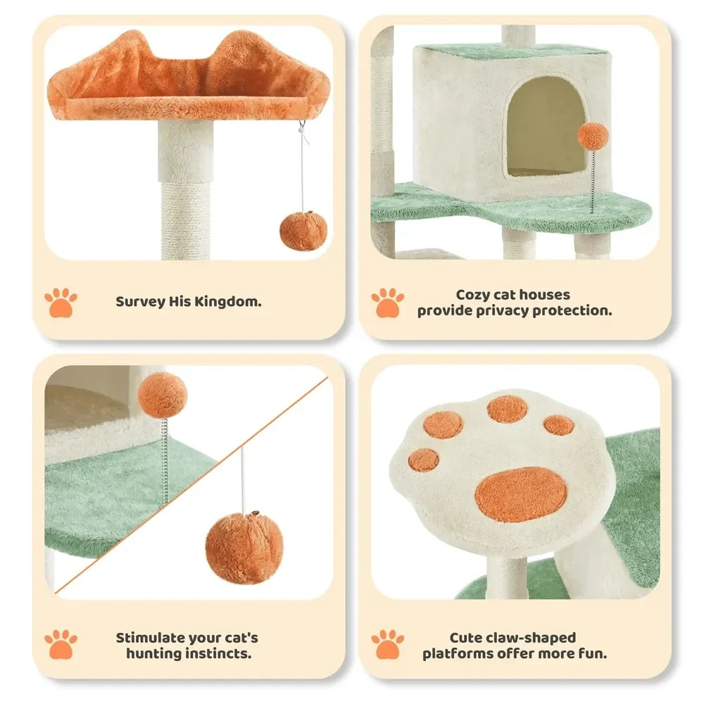 58 Tall Cute Cat PawShaped Cat Tree Soft Plush Cat Climbing Frame Plush Cat Apartment With Platforms, Condos, ching Posts,