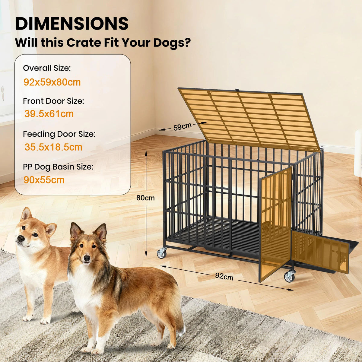 Heavy Duty Escape-Proof Metal Dog Crate Steel Kennel Dog Cage with 3 Doors, Removable Tray, Locking Wheels Medium/Large Breeds