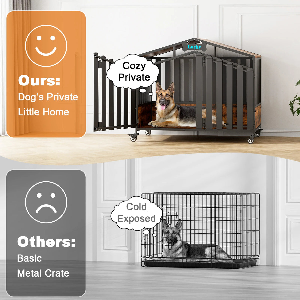 31"/41"/48“ XL Heavy Duty Dog Crate Furniture with Wheels, Dog Crates for Large Dogs Extra-Wide Thick Steel Plates for Chew Res