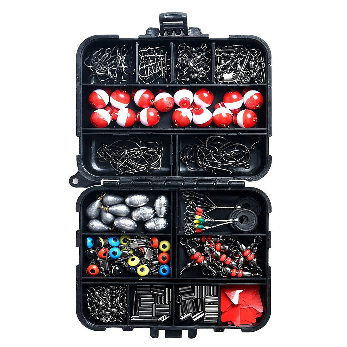NEW 263pcs Fishing Slides Fishing Accessories Set with Tackle Box Including Plier Jig Hooks Sinker Weight Swivels Snaps Sinker