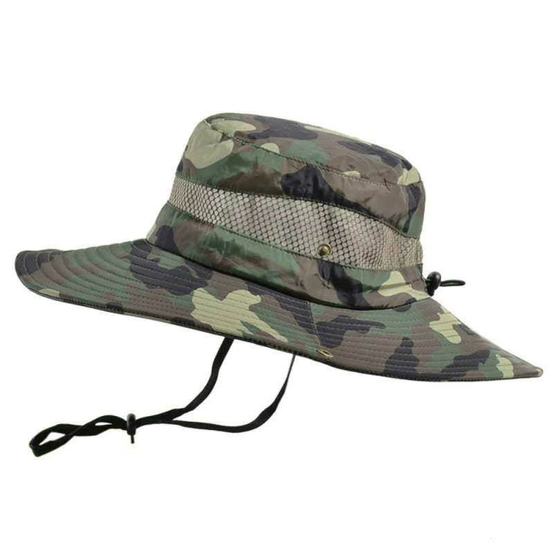 Summer Men Breathable Sun Hat Outdoor Traveling Fishing Hiking Hat Sunscreen Fisherman Bucket Hats Wide Brim Male Cap Uv Protect