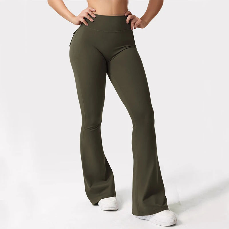 Summer Women's Cargo Pocket Fitness Tights High-Waisted Yoga Running
