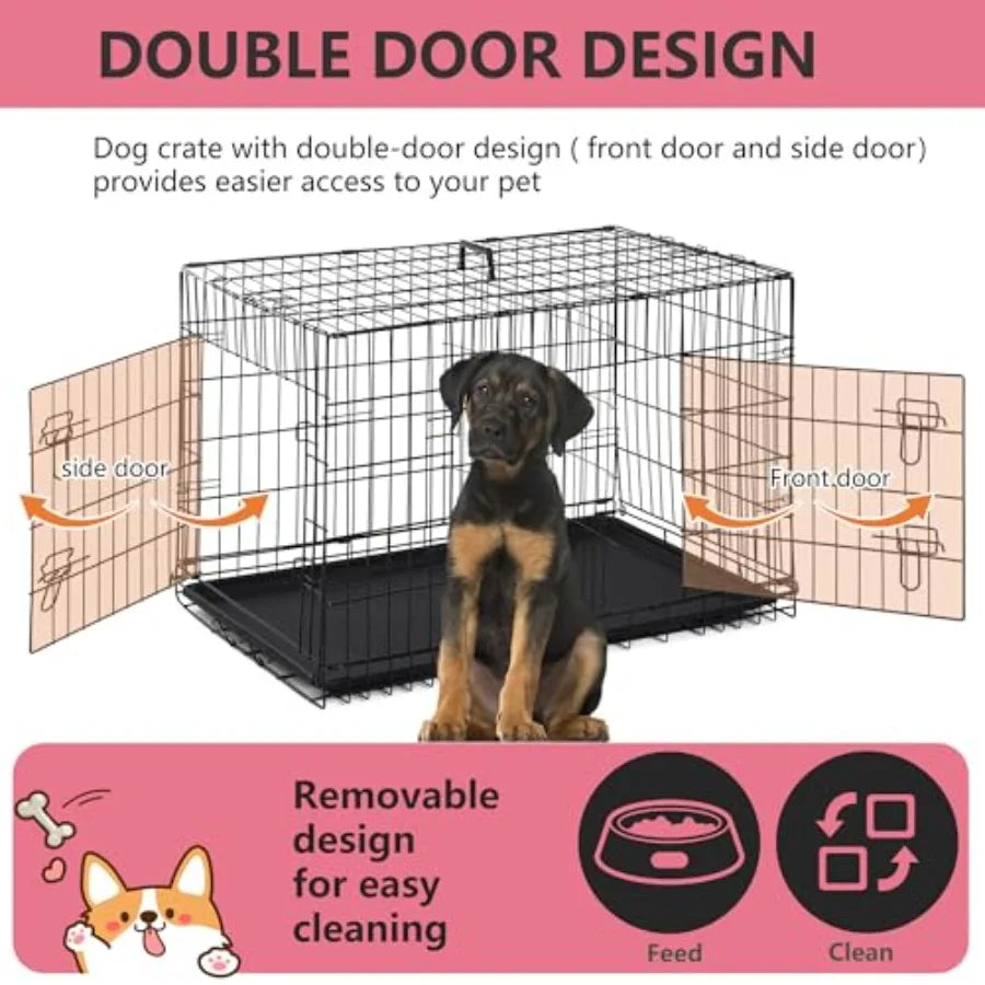 Extra Large Dog Crate Dog Kennel Cage with, Folding Metal Wire Dog Cage with Removable TrayandDivider Panel, Pet Crate for Larg