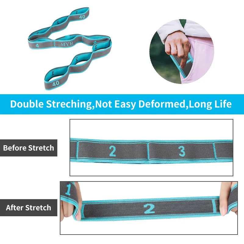 Elastic Yoga Stretching Strap With Loops For Yoga Pilates Dance Gymnastics