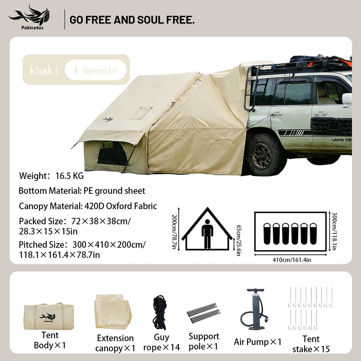 Pakicetus Quick Setup Inflatable Camping Tent, Waterproof Family Tent for 4-8 Persons, Portable Air Tent with Carry Bag
