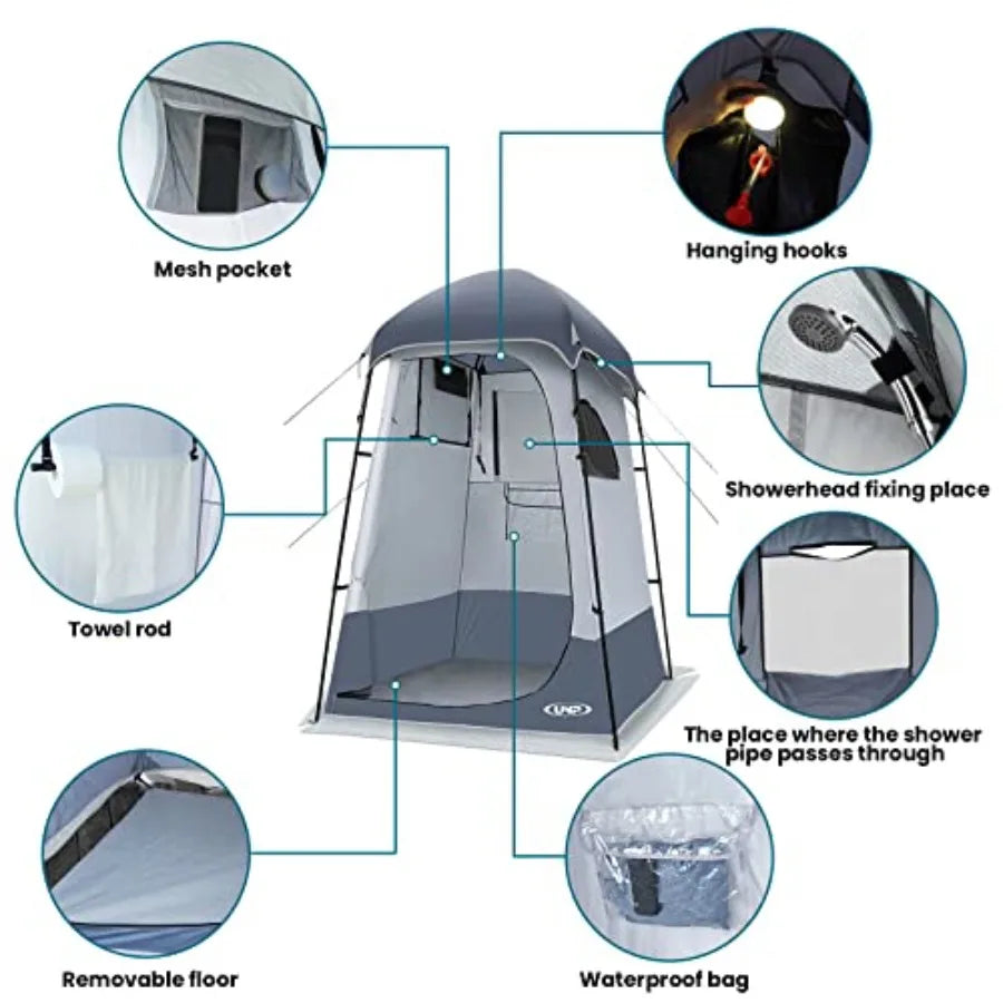 Shower Tent for Outdoor Camping, Waterproof Polyester Privacy Shelter in Gray-Blue, Quick-Setup Portable Dressing Toilet Tent f