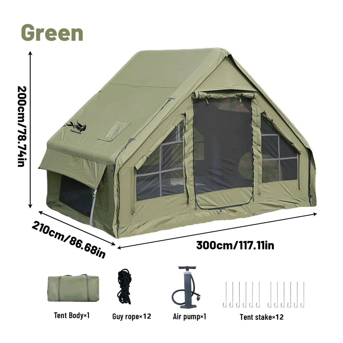PAKICETUS Inflatable Tent With Skylight, Quick Setup Blow Up Tents With Pump, 4-6 PersonOutdoor Family Luxury Tent