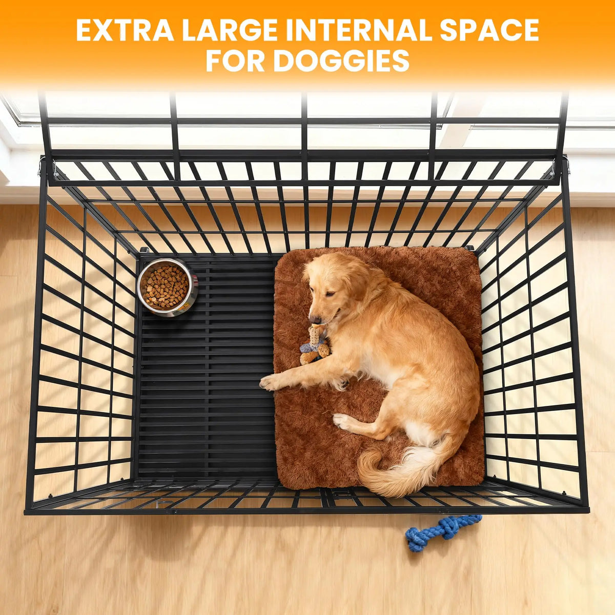 Heavy Duty Escape-Proof Metal Dog Crate Steel Kennel Dog Cage with 3 Doors, Removable Tray, Locking Wheels Medium/Large Breeds