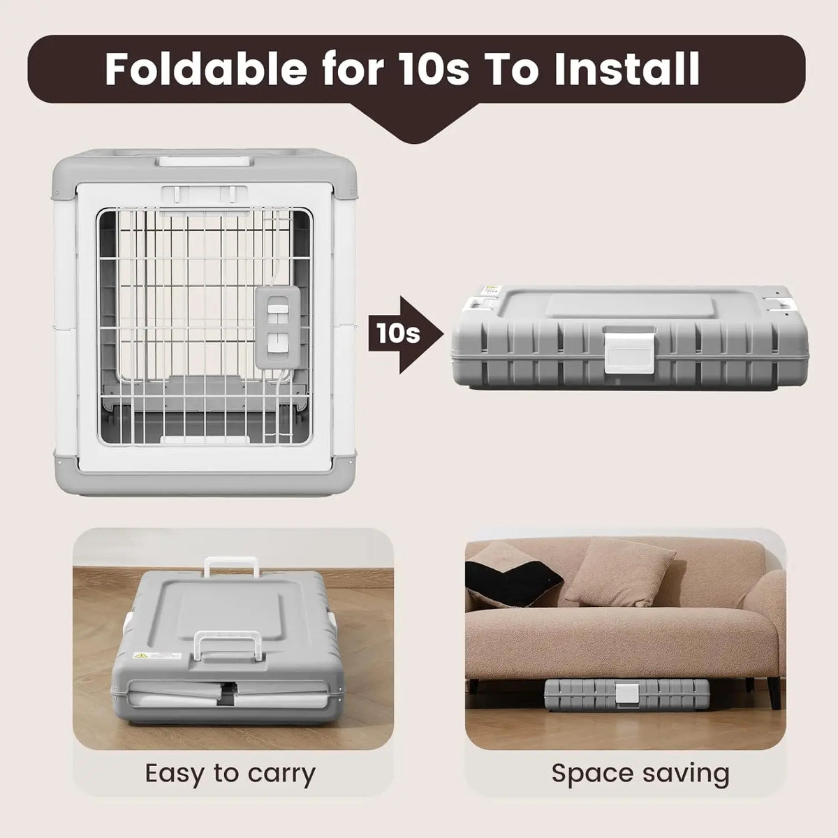 Collapsible Dog Crate for Medium/Small Dogs - 28" L Foldable Cage No-Tool Assembly, Travel Crate with 2 Wheels, Easy to Carry