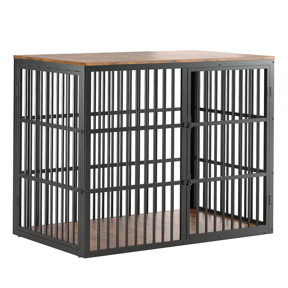 46.5 in 3-in-1 Dog Crate Furniture Wooden Dog Kennel with 3 Lockable Doors Heavy Duty Metal Frame End Table For Medium Large Pet