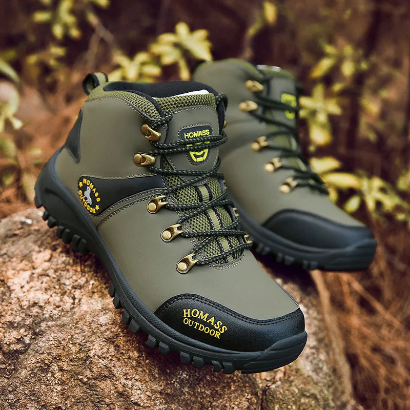 Men's High-Top Waterproof Hiking Boots: Lightweight Outdoor, Retro-Style Mountaineering. Warm, Durable, Non-slip, Elastic Ankle