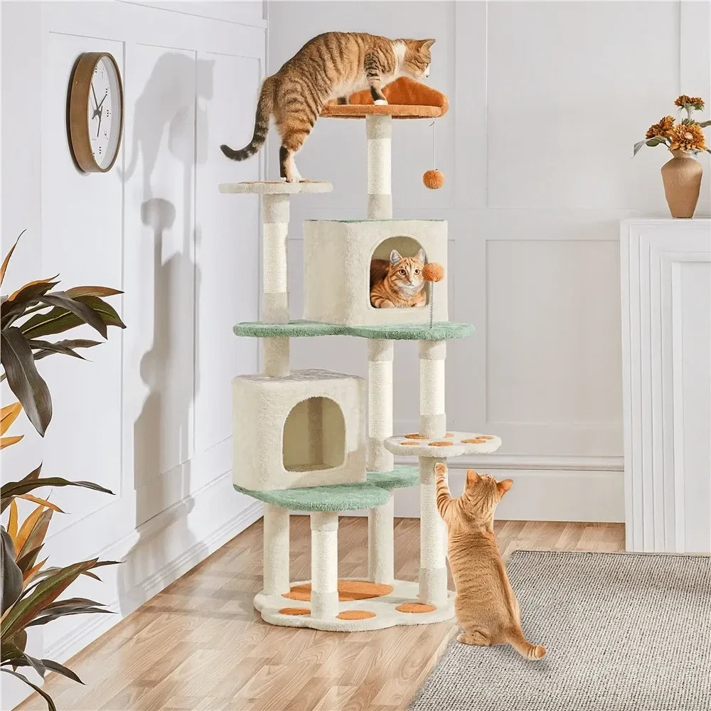 58 Tall Cute Cat PawShaped Cat Tree Soft Plush Cat Climbing Frame Plush Cat Apartment With Platforms, Condos, ching Posts,