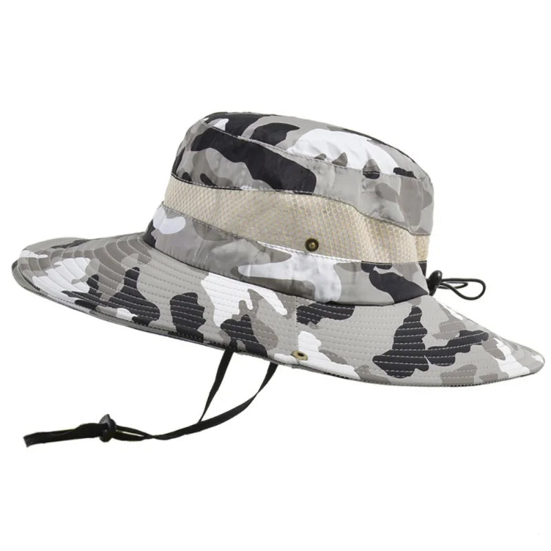 Summer Men Breathable Sun Hat Outdoor Traveling Fishing Hiking Hat Sunscreen Fisherman Bucket Hats Wide Brim Male Cap Uv Protect