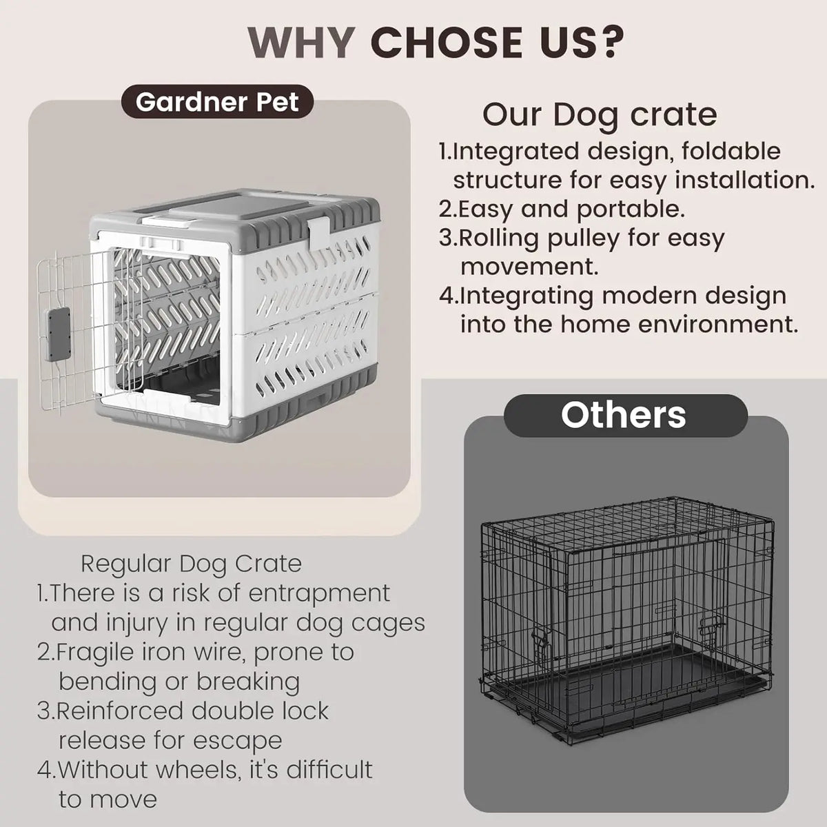 Collapsible Dog Crate for Medium/Small Dogs - 28" L Foldable Cage No-Tool Assembly, Travel Crate with 2 Wheels, Easy to Carry