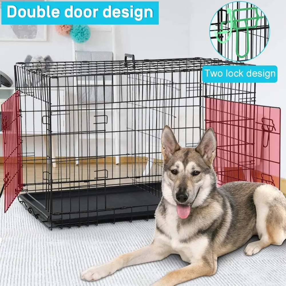 48 Inch Double Door Dog Crate with Divider & Tray, Folding XL XXL Pet Kennel for Indoor Outdoor Use
