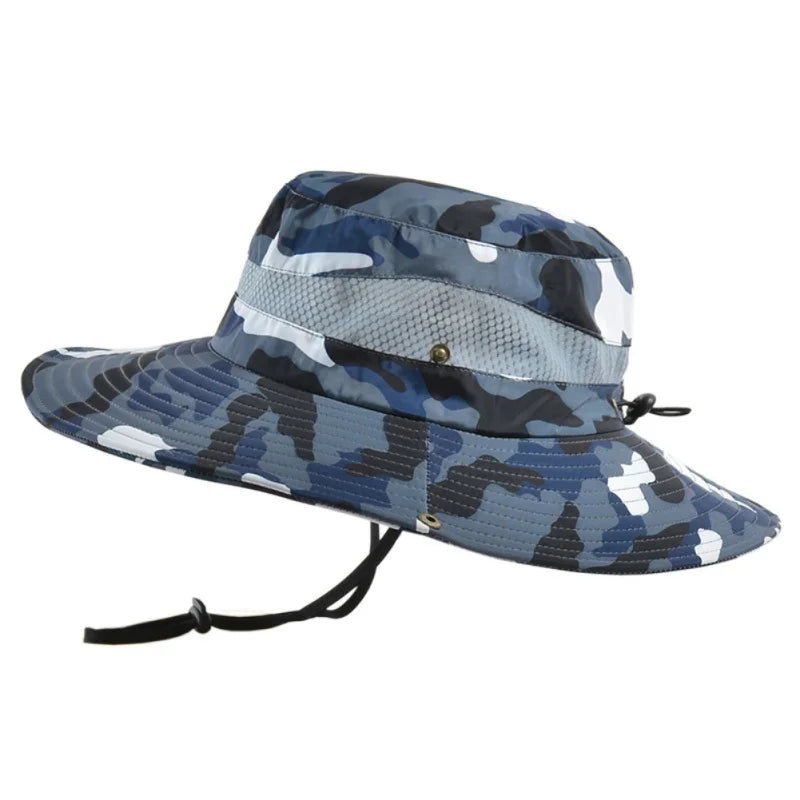Summer Men Breathable Sun Hat Outdoor Traveling Fishing Hiking Hat Sunscreen Fisherman Bucket Hats Wide Brim Male Cap Uv Protect