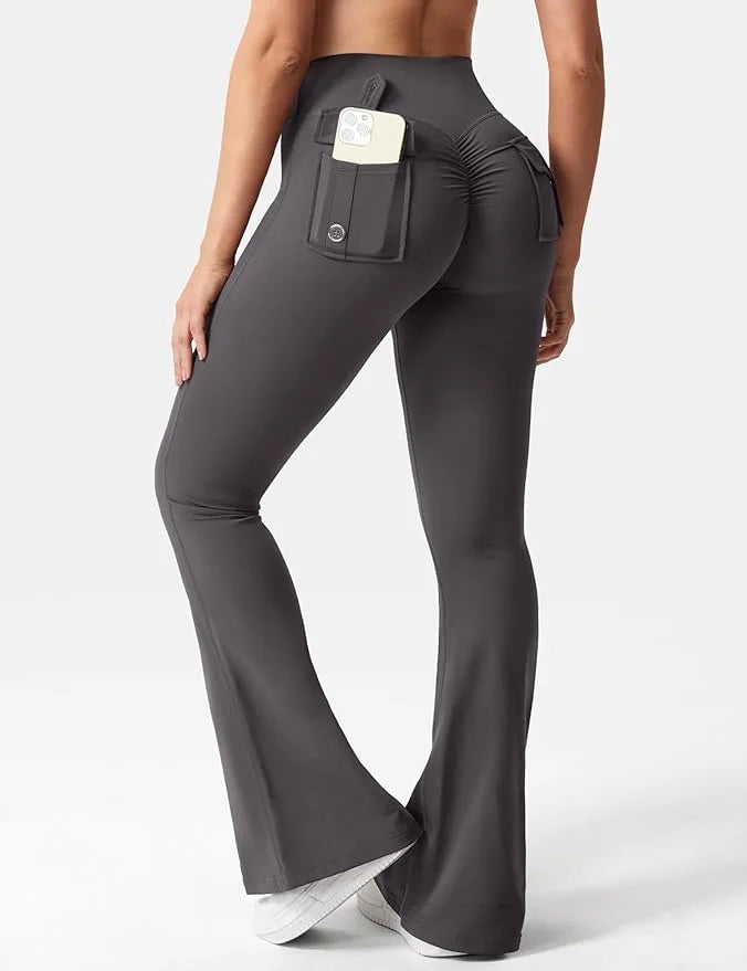 Summer Women's Cargo Pocket Fitness Tights High-Waisted Yoga Running