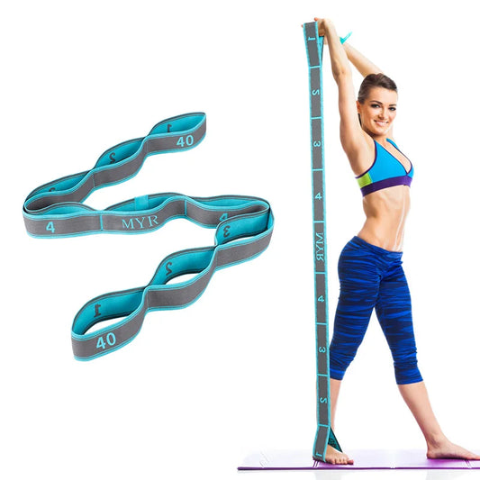 Elastic Yoga Stretching Strap With Loops For Yoga Pilates Dance Gymnastics