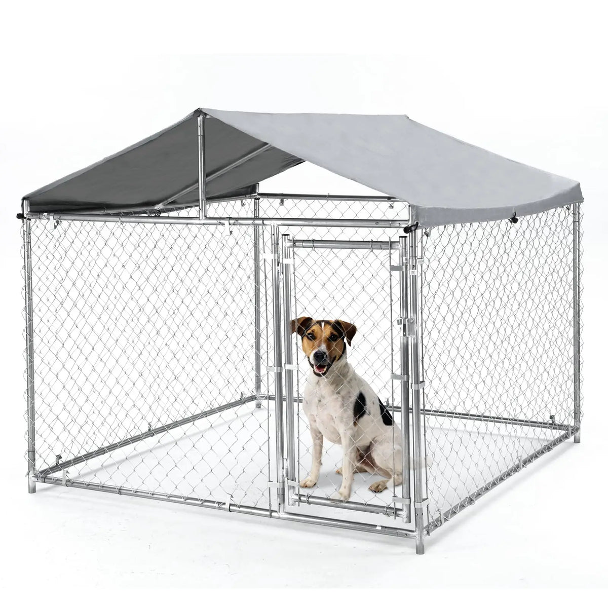 79×79×70 Inch Heavy Duty Metal Dog Kennel Outdoor Galvanized Pet Cage With Waterproof UV Cover & Lock Large Outside Fence Pen