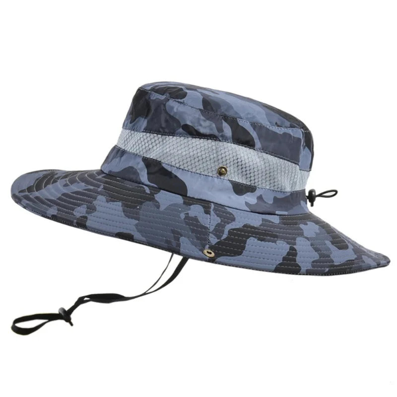Summer Men Breathable Sun Hat Outdoor Traveling Fishing Hiking Hat Sunscreen Fisherman Bucket Hats Wide Brim Male Cap Uv Protect