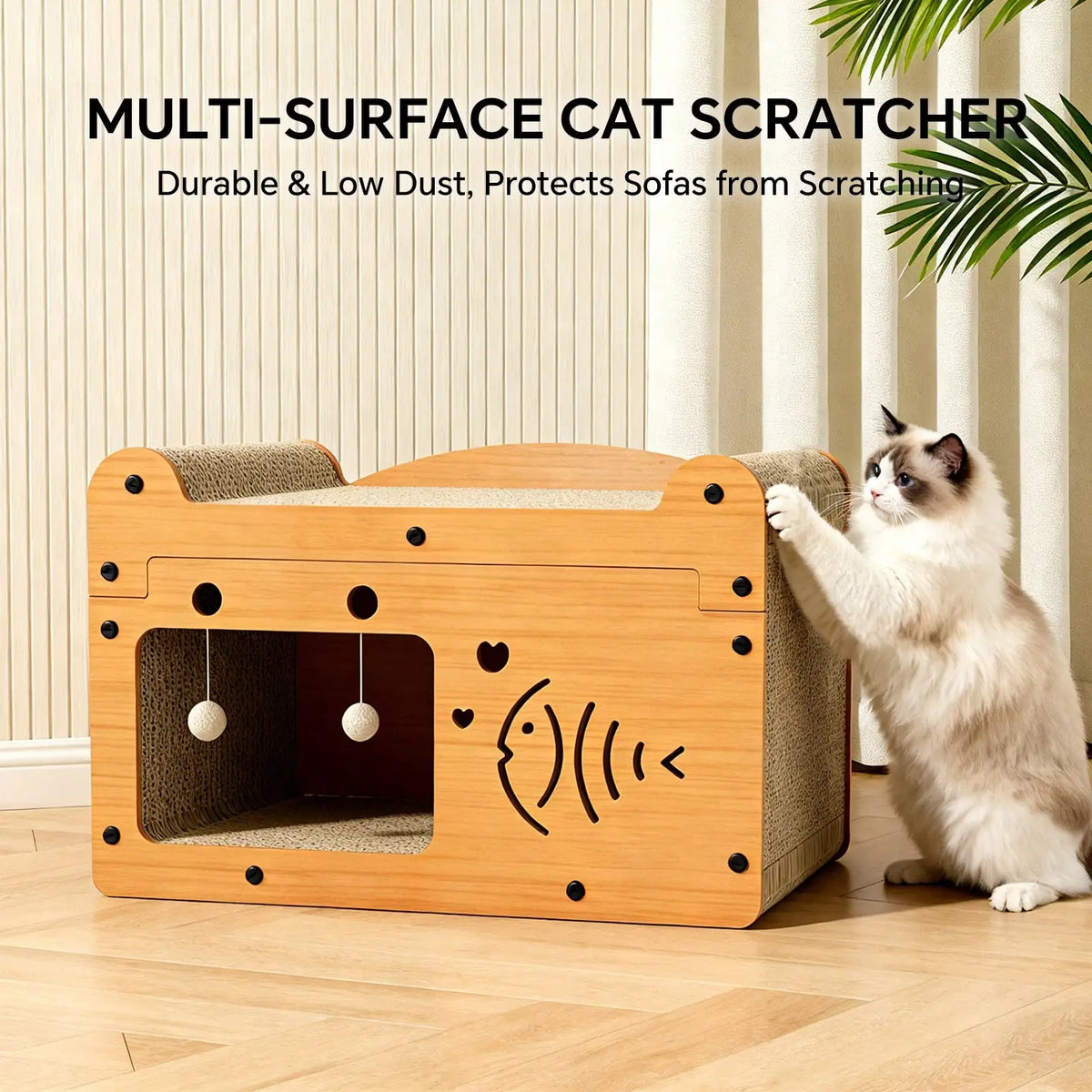 Cat Scratching Board And Resting Bed | Durable Cardboard Scratcher With Hanging Toys, Suitable For Kittens/Adult Cats