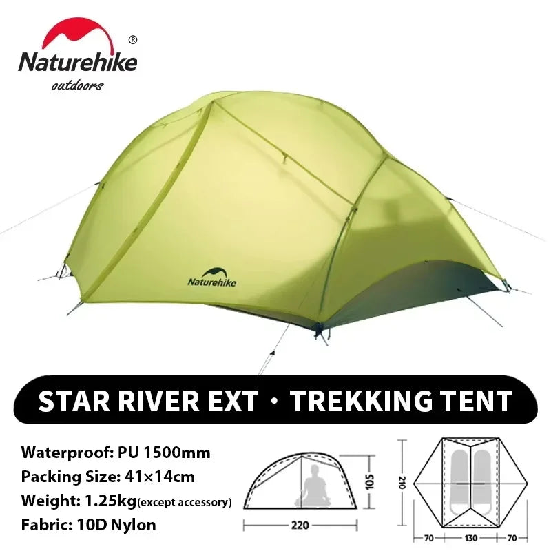 Naturehike Star River EXT Trekking Tent Compact 2 Person Ultralight Camping Tent Double Layer Waterproof 10D Nylon Overnight Tent