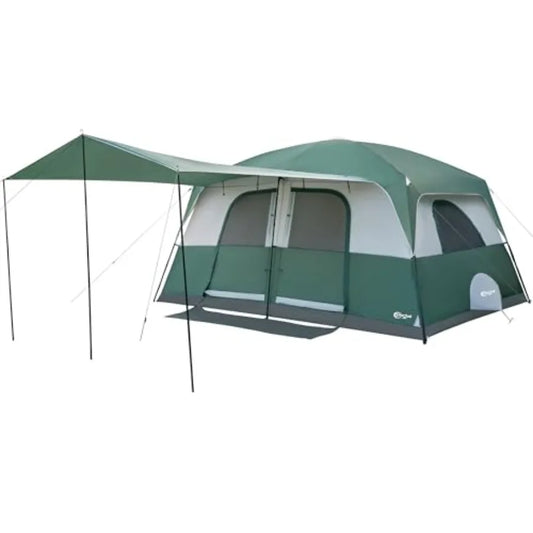 Family camping tent for 6/8/10 persons with porch, tall height, excellent ventilation, water-resistant fabric, ideal for outdoo