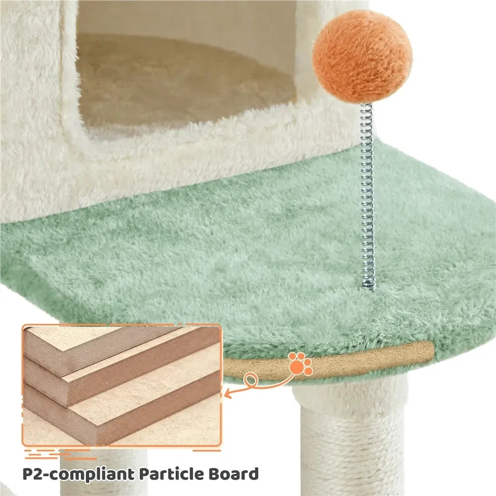 58 Tall Cute Cat PawShaped Cat Tree Soft Plush Cat Climbing Frame Plush Cat Apartment With Platforms, Condos, ching Posts,