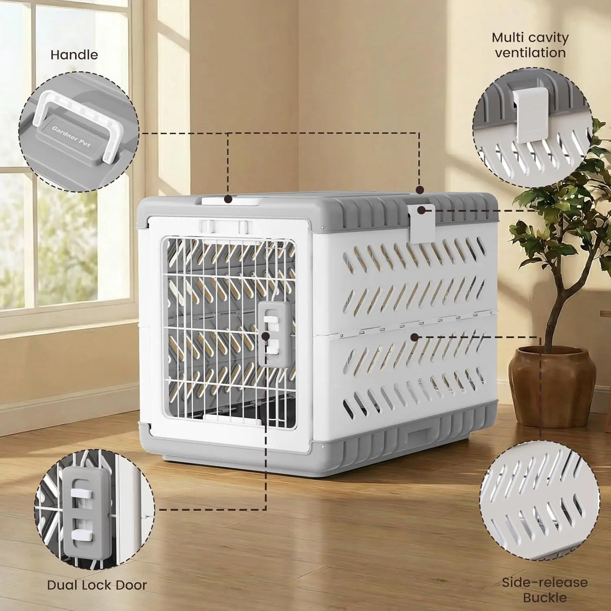 Collapsible Dog Crate for Medium/Small Dogs - 28" L Foldable Cage No-Tool Assembly, Travel Crate with 2 Wheels, Easy to Carry