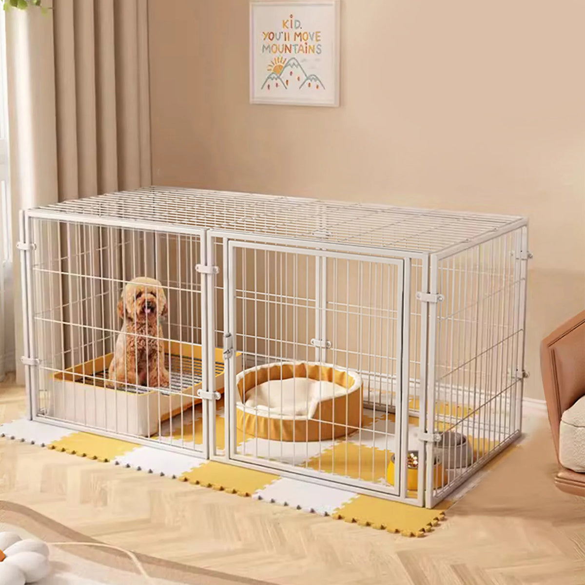 48 Inch Puppy Playpen with Door Heavy Duty Wire Dog Crates Metal Grid Dogs Cage Kennel Stackable for Puppy/Small Dog/Rabbit/Pig