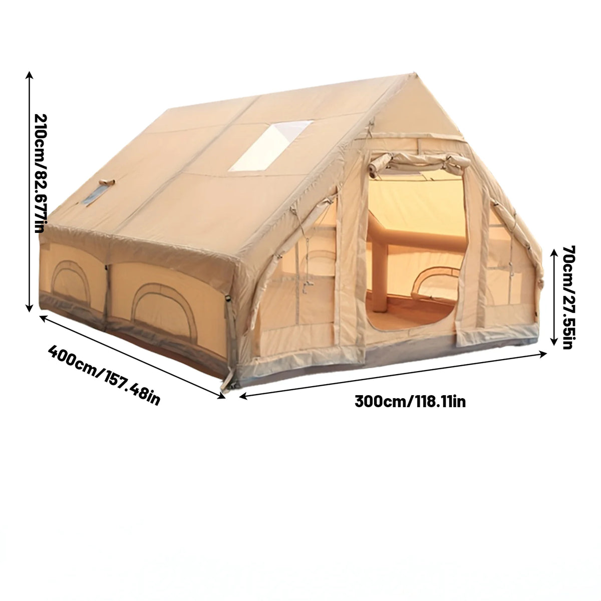 Large Inflatable Camping Tent with Skylight, Quick Air-Flow & Breathable Mesh Design, Summer Glamping Hot Tents for Ca