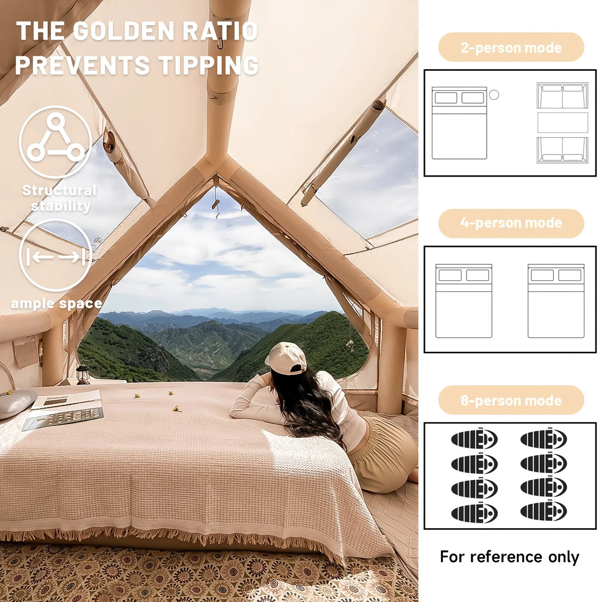 Large Inflatable Camping Tent with Skylight, Quick Air-Flow & Breathable Mesh Design, Summer Glamping Hot Tents for Ca