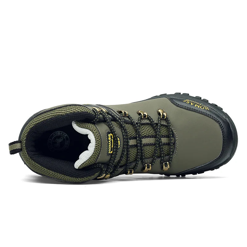 Men's High-Top Waterproof Hiking Boots: Lightweight Outdoor, Retro-Style Mountaineering. Warm, Durable, Non-slip, Elastic Ankle