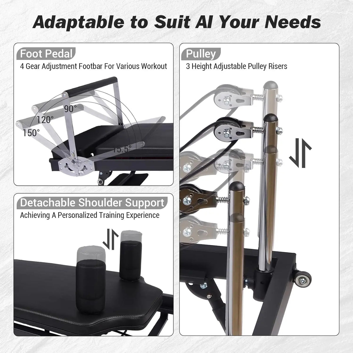 HiMISS Foldable Reformer Pilates Machine With Adjustable Heights