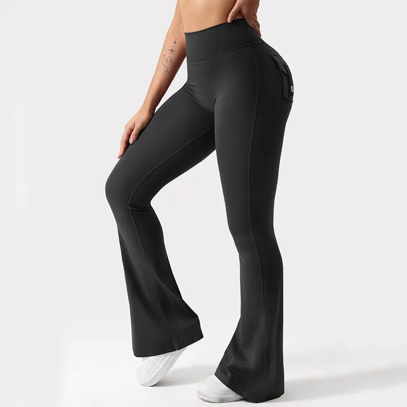 Summer Women's Cargo Pocket Fitness Tights High-Waisted Yoga Running