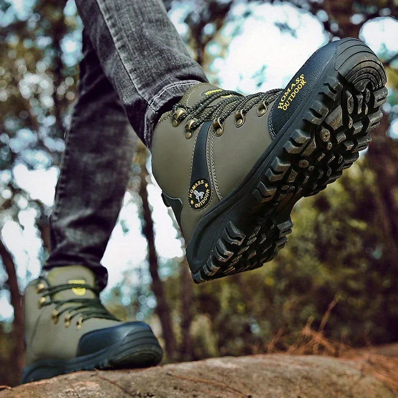 Men's High-Top Waterproof Hiking Boots: Lightweight Outdoor, Retro-Style Mountaineering. Warm, Durable, Non-slip, Elastic Ankle