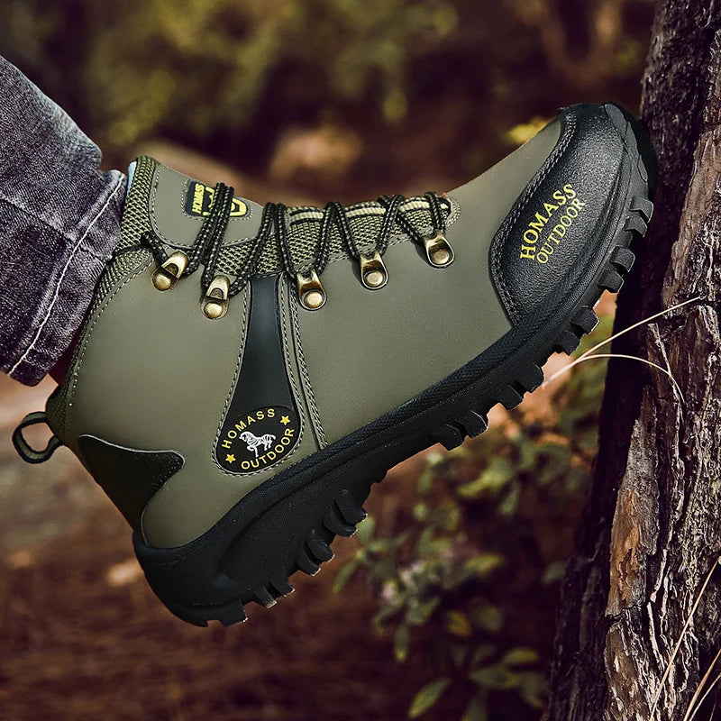 Men's High-Top Waterproof Hiking Boots: Lightweight Outdoor, Retro-Style Mountaineering. Warm, Durable, Non-slip, Elastic Ankle
